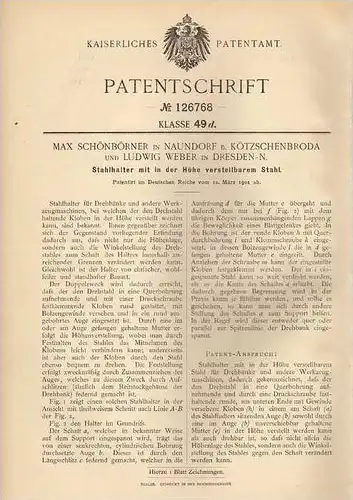 Original Patentschrift - L. Weber in Naundorf b. Kötzschenbroda , 1901 , Stahlhalter für Drehbank !!!