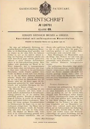 Original Patentschrift - J. Becker in Ohligs , 1901 , Rasierer , Rasierapparat , Barbier !!!