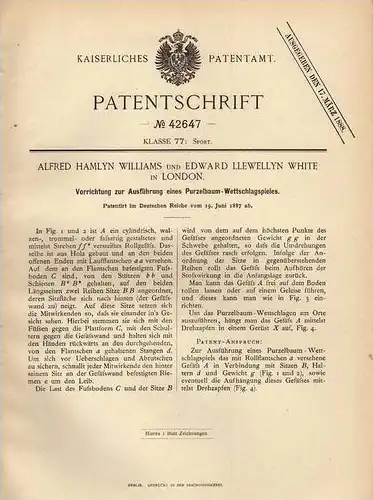 Original Patentschrift - Purzelbaum Spiel , 1887 , E. White in London !!!