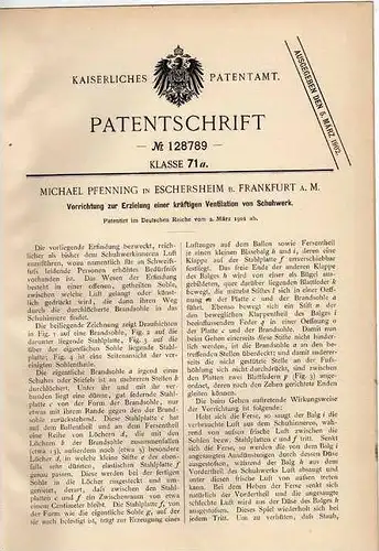 Original Patentschrift - M. Pfennig in Eschersheim , 1901, Ventilation für Schuhe , Schuh , Schuster !!!