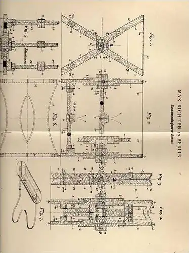 Original Patentschrift - M. Richter in Berlin , 1900 , Sessel zusammenlegbar !!!