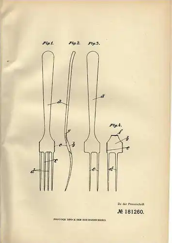 Original Patentschrift - F. Bischof in Ziegenhals , 1906, Zerlegbare Gabel , Besteck !!!