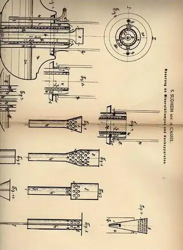 Original Patentschrift -  S. Sudheim in Cassel , 1885 , Mineralöllampen und Kochapparate !!!