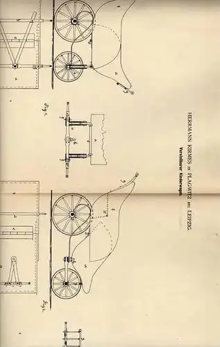 Original Patentschrift -  H. Kirmes in Plagwitz b. Leipzig , 1882, Kinderwagen !!!