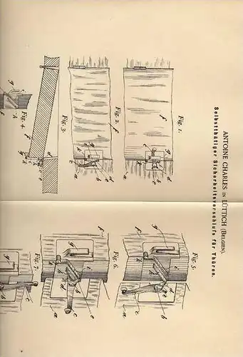 Original Patentschrift -  Türverschluß , Schreiner , Tischler , Lüttich - Belgien 1900 !!!