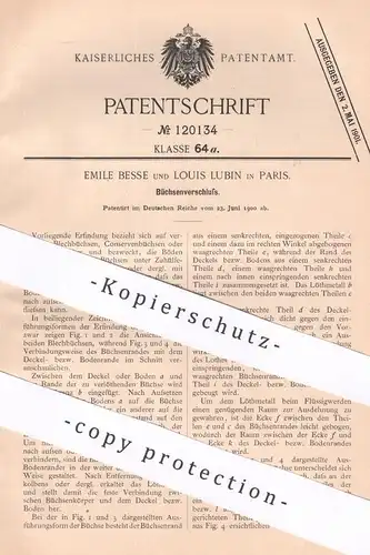 original Patent - Emile Besse , Louis Lubin , Paris , Frankreich , 1900 , Büchsenverschluss | Blech , Büchse , Konserve
