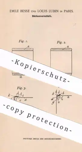 original Patent - Emile Besse , Louis Lubin , Paris , Frankreich , 1900 , Büchsenverschluss | Blech , Büchse , Konserve