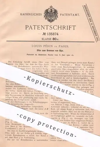 original Patent - Louis Périn , Paris , Frankreich , 1900 , Ofen zum Brennen von Gips | Brennofen , Öfen , Ofenbauer !