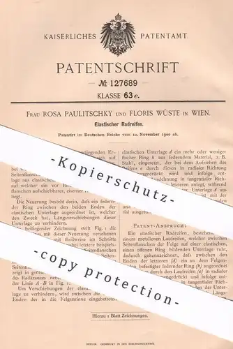 original Patent - Rosa Paulitschky , Floris Wüste , Wien , Österreich , 1900 , Elastischer Radreifen | Reifen , Rad !!