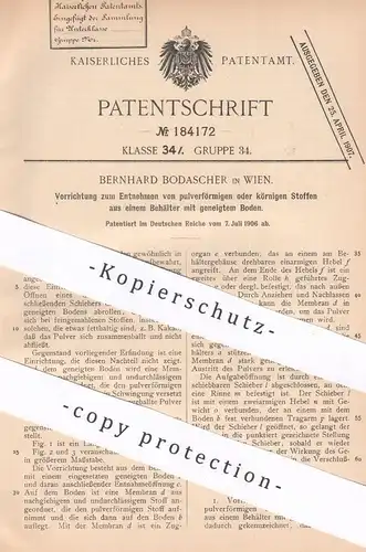 original Patent - Bernhard Bodascher , Wien , Österreich , 1906 , Entnahme von Pulver , Korn , Getreide , Kakao