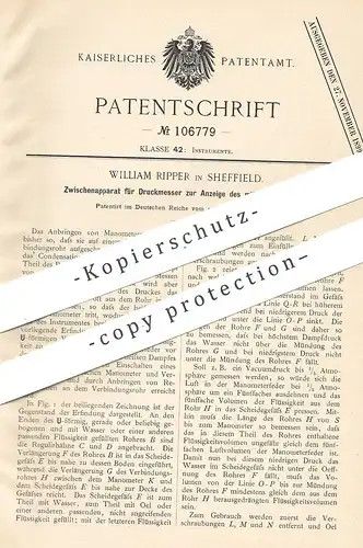 original Patent - William Ripper , Sheffield , Zwischenapparat für Druckmesser zur Druck - Anzeige | Manometer