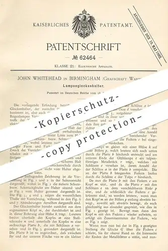 original Patent - John Whitehead , Birmingham , Grafschaft Warwick 1891 , Lampenglockenhalter | Lampenschirm | Glühlampe