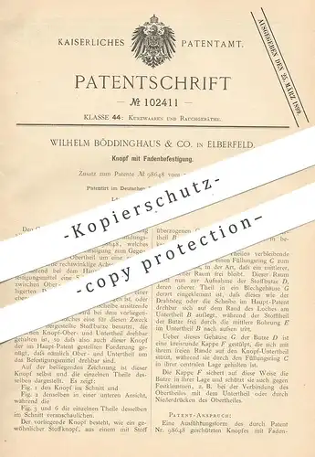 original Patent - Wilhelm Böddinghaus & Co. , Elberfeld , 1898 , Knopf mit Fadenbefestigung | Knöpfe , Schneider , Mode