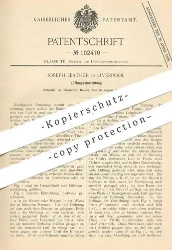original Patent - Joseph Leather , Liverpool , England , 1898 , Zimmer - Lüftung | Gebläse , Lüfter , Klimaanlage , Luft