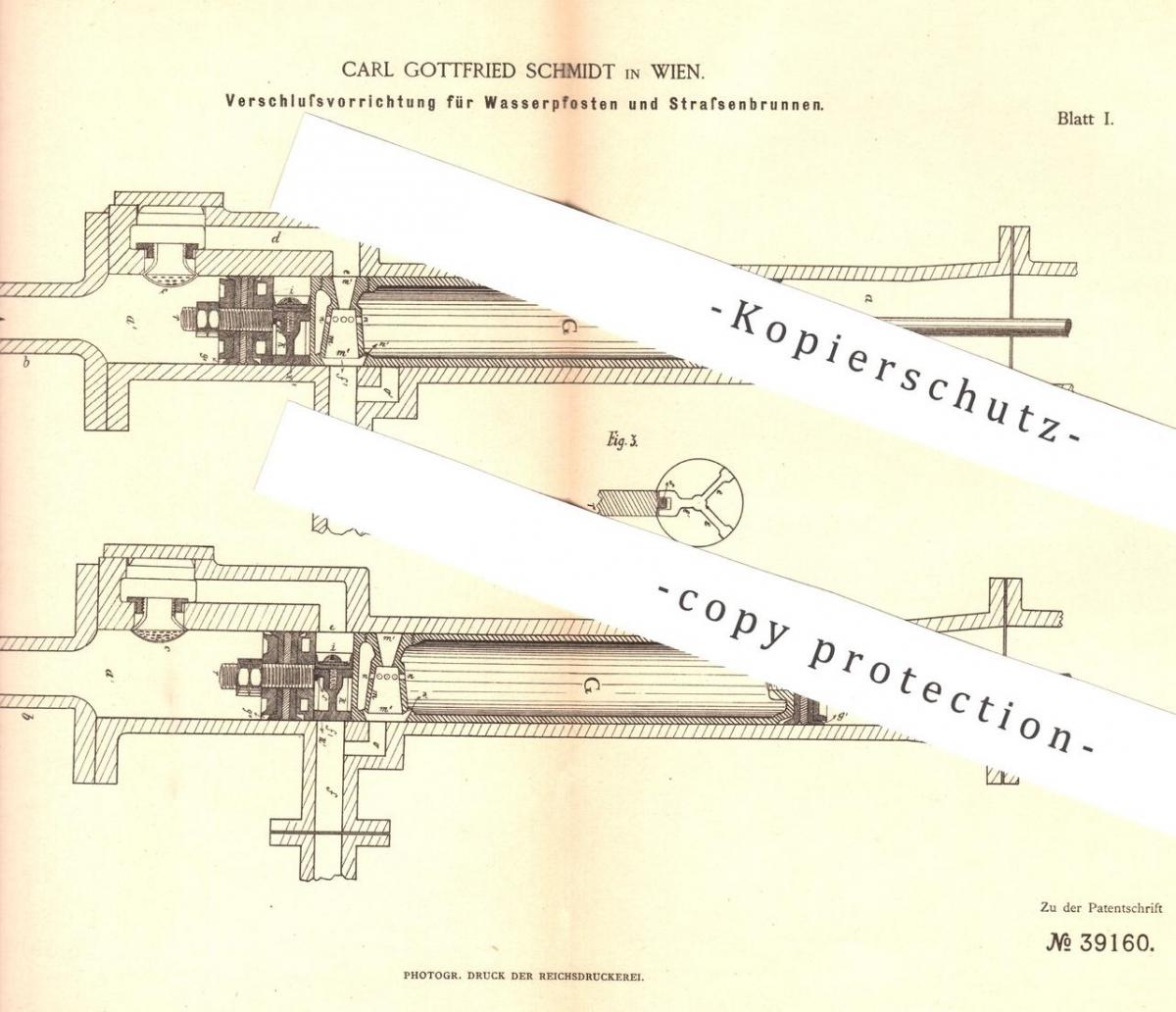original Patent Carl Gottfried Schmidt , Wien 1886 , Verschluss für