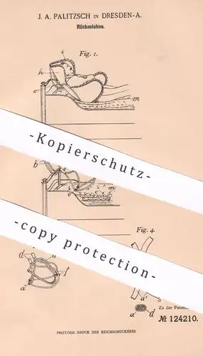 original Patent - J. A. Palitzsch , Dresden , 1900 , Rückenlehne | Rücken - Lehne | Krankenbett , Bett , Krankenhaus