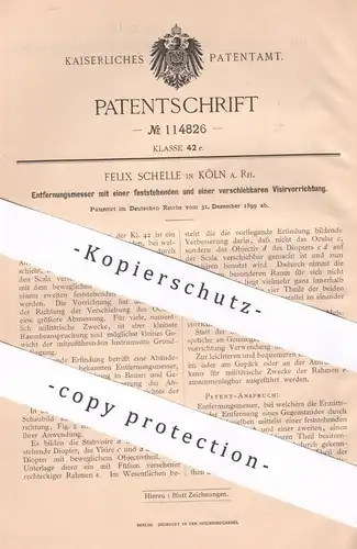 original Patent - Felix Schelle , Köln / Rhein , 1899 , Entfernungsmesser mit Visier | Objektiv , Ocular , Diopter !!