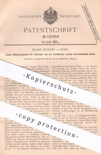 original Patent - Franz Richter , Köln / Rhein , 1899 , Rückschlagventil für Fahrräder | Fahrrad - Ventil | Reifen , Rad