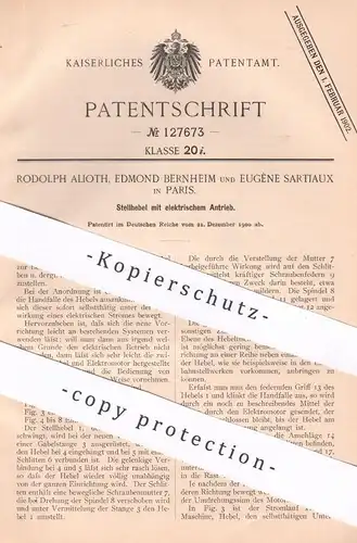 original Patent - Rodolph Alioth , Edmond Bernheim , Eugène Sartiaux , Paris , Frankreich , 1900 , elektr. Stellhebel !!