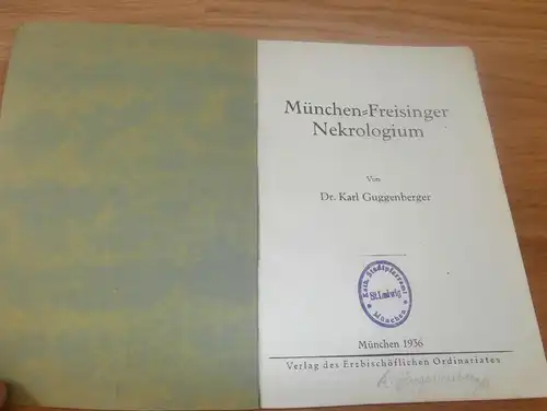 München - Freisinger Nekrologium , 1936 , Dr. Karl Guggenberger , Kirche , Adressbuch , Bistümer , Bayern , Bischof !!!
