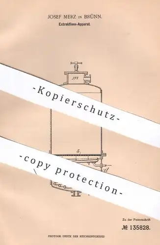 original Patent - Josef Merz , Brünn | 1901 | Extraktions-Apparat | Extraktion | Extrahieren | Chemie , Medizin