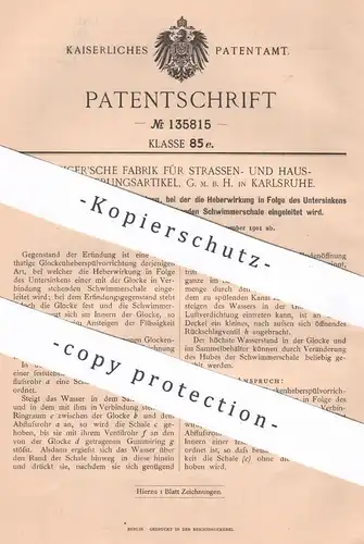 original Patent - Geiger'sche Fabrik f. Straßen- & Hausentwässerungsartikel GmbH Karlsruhe | 1901 | Glockenheber Spülung