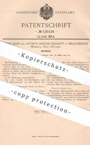 original Patent - John Bain , Arthur A. Mahaffy , Bracebridge , Muskova , Ontario , Kanada | 1900 | Bruchband | Medizin