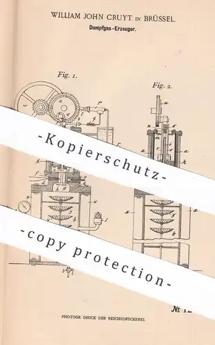 original Patent - William John Cruyt , Brüssel , Belgien , 1899 , Dampfgas - Erzeuger | Dampf , Gas , Gase , Gaserzeuger