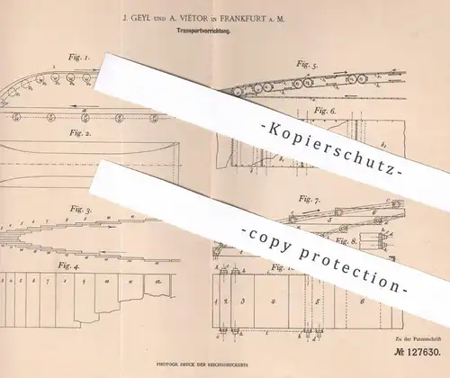 original Patent - J. Geyl , A. Viëtor , Frankfurt / Main , 1901 , Transportvorrichtung | Transport von Menschen & Lasten
