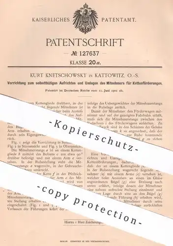 original Patent - Kurt Knetschowsky , Kattowitz | 1901 | Umlegen von Mitnehmer für Kettenförderungen | Kette , Ketten !!