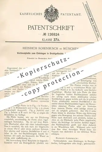 original Patent - Heinrich Rosenbusch , München , Verblendplatte für Drahtgeflecht , Gerüst | Zement , Beton | Draht !!
