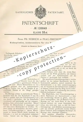 original Patent - Ph. Nebrich , Prag / Smichow , 1901 , Siebzylinder für Papier - Herstellung | Papierfabrik , Pappe !!