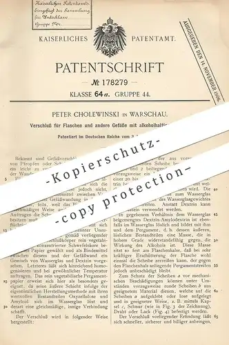original Patent - Peter Cholewinski , Warschau , 1904 , Verschluss für Flaschen und Gefäße | Flasche , Pfropfen , Korken