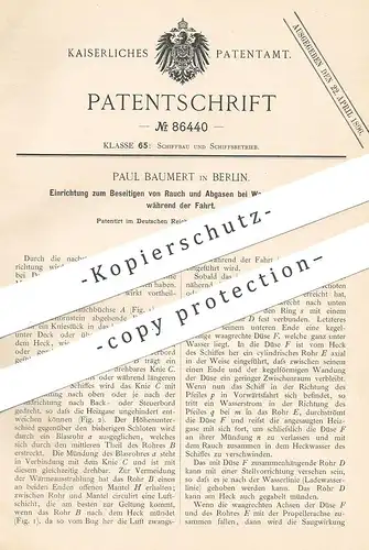 original Patent - Paul Baumert , Berlin , 1895 , Abzug von Rauch u. Abgasen beim Schiff | Schiffe , Dampfschiff !!!