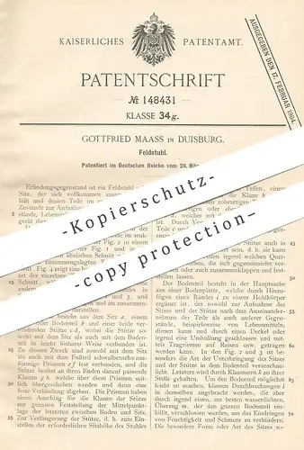 original Patent - Gottfried Maass , Duisburg , 1903 , Feldstuhl | Klappstuhl , Stuhl , Sitz , Stühle , Holzstuhl !!