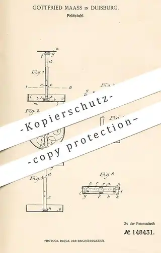 original Patent - Gottfried Maass , Duisburg , 1903 , Feldstuhl | Klappstuhl , Stuhl , Sitz , Stühle , Holzstuhl !!