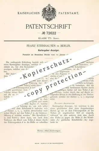 original Patent - Franz Steinhausen , Berlin , 1893 , Kartengeber - Anzeiger | Skat , Kartenspiel , Karten , Spiel !!!