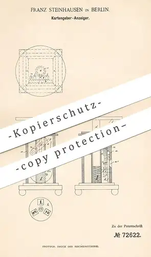 original Patent - Franz Steinhausen , Berlin , 1893 , Kartengeber - Anzeiger | Skat , Kartenspiel , Karten , Spiel !!!