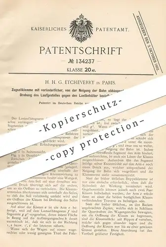 original Patent - H. H. G. Etcheverry , Paris , Frankreich , 1902 , Zugseilklemme | Zugseil - Klemme | Seilbahn , Seil !