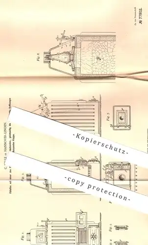 original Patent - C. Wille , Hannover / Linden 1894 , Füllofen mit Klappe | Ofen , Öfen , Ofenbauer , Feuerung , Heizung