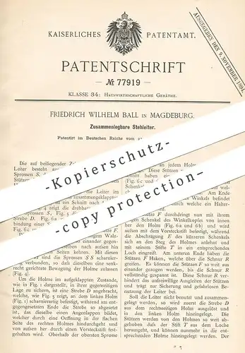 original Patent - Friedrich Wilhelm Ball , Magdeburg  1893 , Zusammenlegbare Stehleiter | Leiter , Leitern | Trittleiter