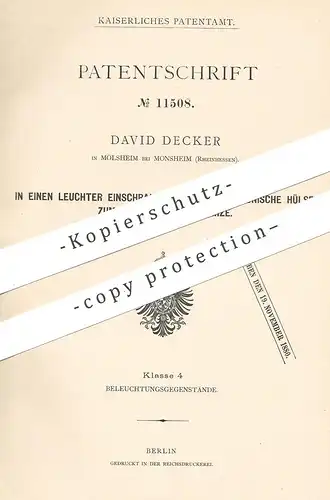 original Patent - David Decker , Mölsheim / Monsheim / Rheinhessen , 1880 , Kerzen - Leuchter | Lampe , Licht , Kerze