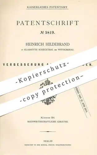 original Patent - Heinrich Hildebrand , Glashütte Scheckthal / Wittichenau , 1879 , Eisflasche | Eis , Flasche , Kühlung