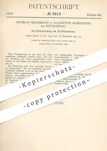 original Patent - Heinrich Hildebrand , Glashütte Scheckthal / Wittichenau , 1879 , Eisflasche | Eis , Flasche , Kühlung