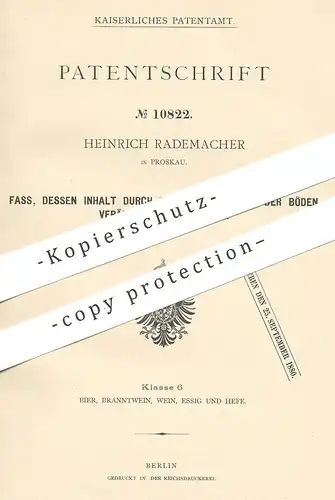 original Patent - Heinrich Rademacher , Proskau , 1880 , verstellbares Fass | Bierfass , Fässer , Brauerei , Wein