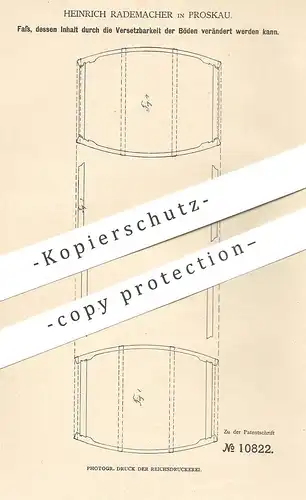 original Patent - Heinrich Rademacher , Proskau , 1880 , verstellbares Fass | Bierfass , Fässer , Brauerei , Wein