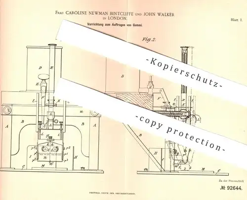 original Patent - Caroline Newman Bintcliffe , John Walker , London , England , 1896 , Auftragen von Klebstoff | Papier