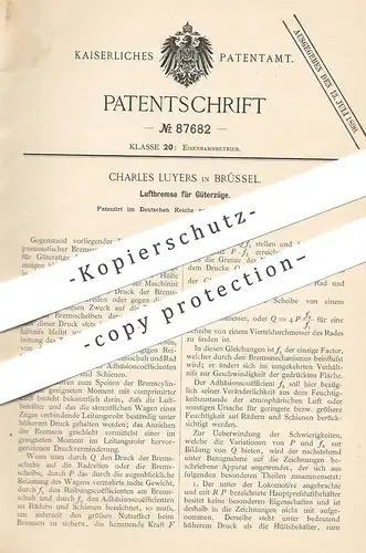 original Patent - Charles Luyers , Brüssel , 1894 , Luftbremse für Güterzug | Zug , Bremse , Eisenbahn , Lokomotive !!!