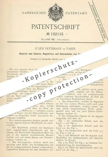 original Patent - Jules Frydmane , Paris , Frankreich , 1897 , Registrieren von Geld | Kasse , Münzen | Zahlen addieren