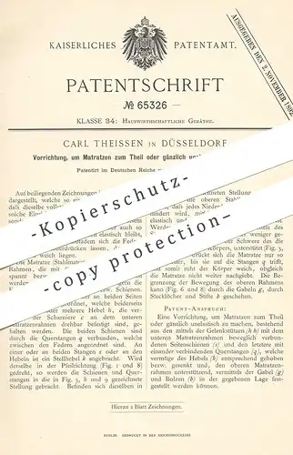 original Patent - Carl Theissen , Düsseldorf  1891 , Matratze , Matratzen | Bett , Krankenbett , OP , Arzt , Krankenhaus